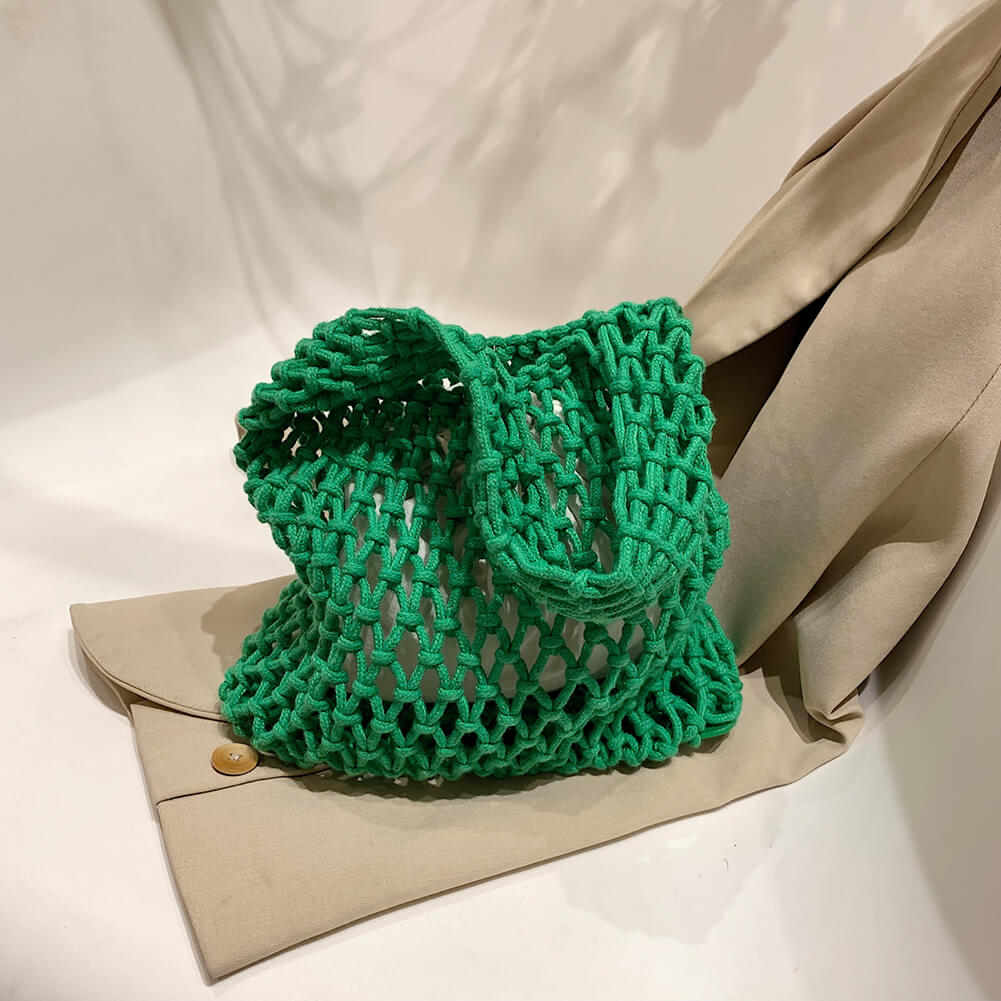 Women's Handbag Hand-Crocheted Cotton Net Pattern for Summer Beach and Everyday Use Vegan