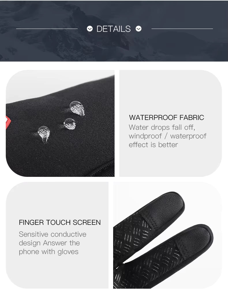 Thermohandschuhe Winddicht mit Touchscreen-Funktion, Silikongriff, Reißverschluss, Unisex