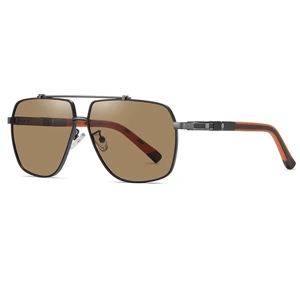 Polarized Sunglasses with UV400 Protection, Metal Frame with Double Bridge, Square Lenses