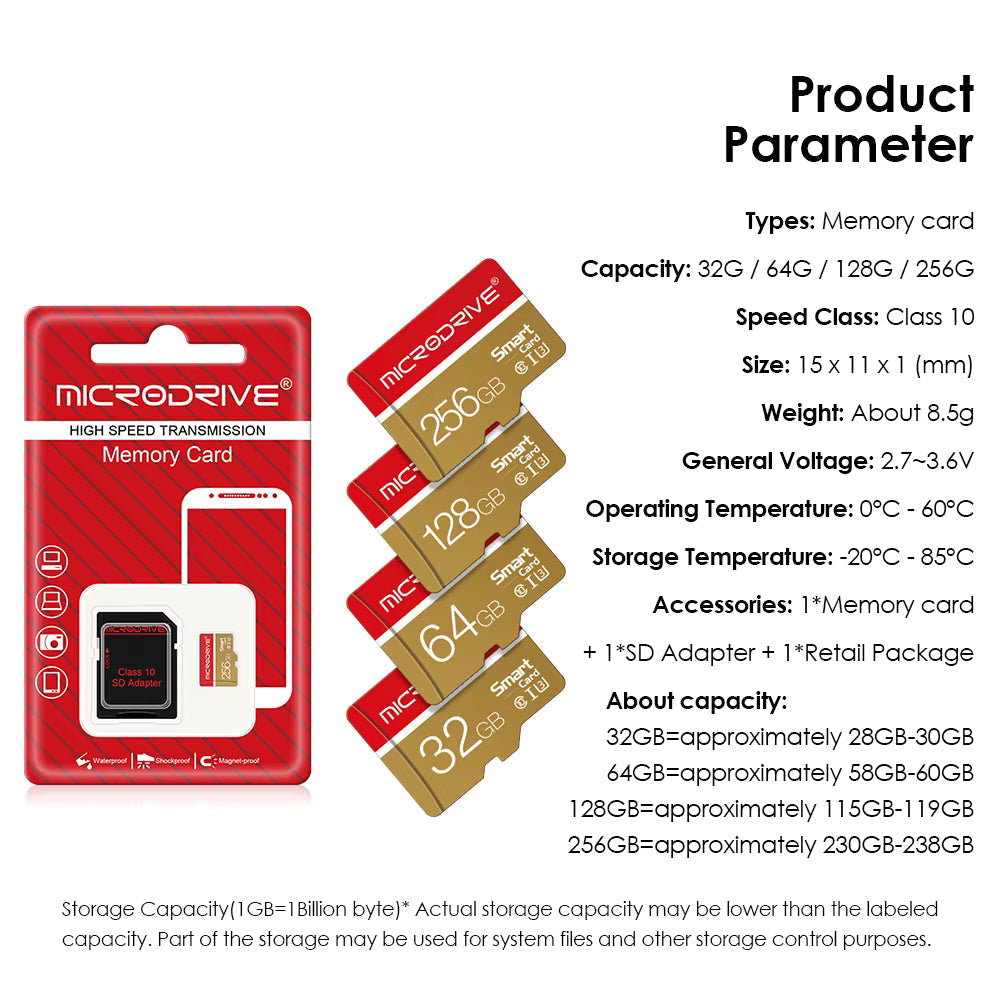 MicroSD Memory Card Class 10 with SD Adapter, UHS-I for Smartphone, Camera and Tablet