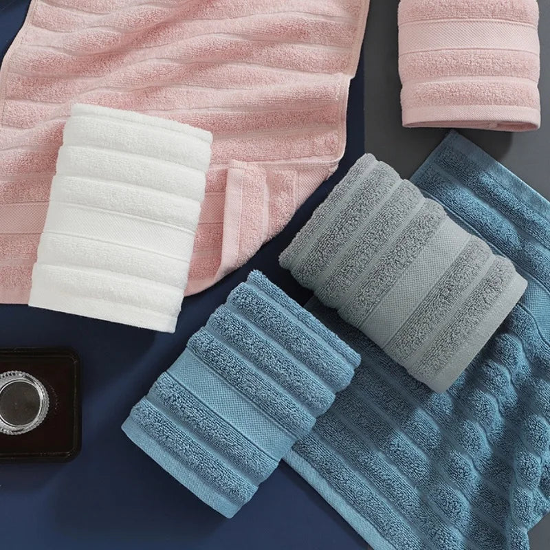 Cotton Face Towels Set of 4 Square Absorbent with Ribbed Texture 35x35 cm (13.8 × 13.8 in) for Bath Fitness and Travel