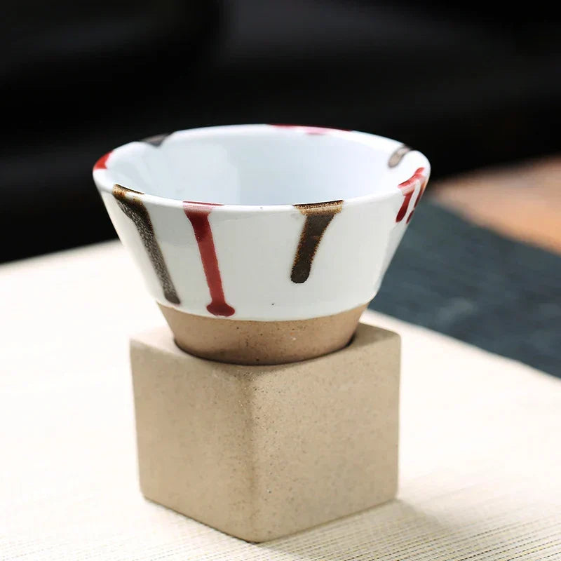 Conical Ceramic Espresso Cups with Holder, 100 ml (3.4 fl oz), Reactive Glaze