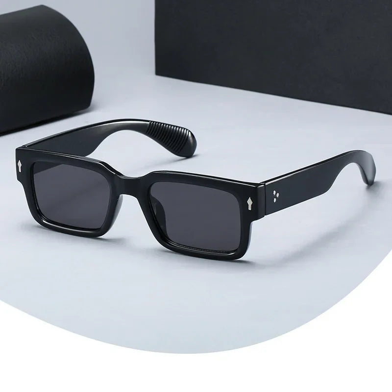 Sonnenbrille Eckig aus Acetat, Kräftige Front, Vernietete Scharniere, mit Etui, Unisex