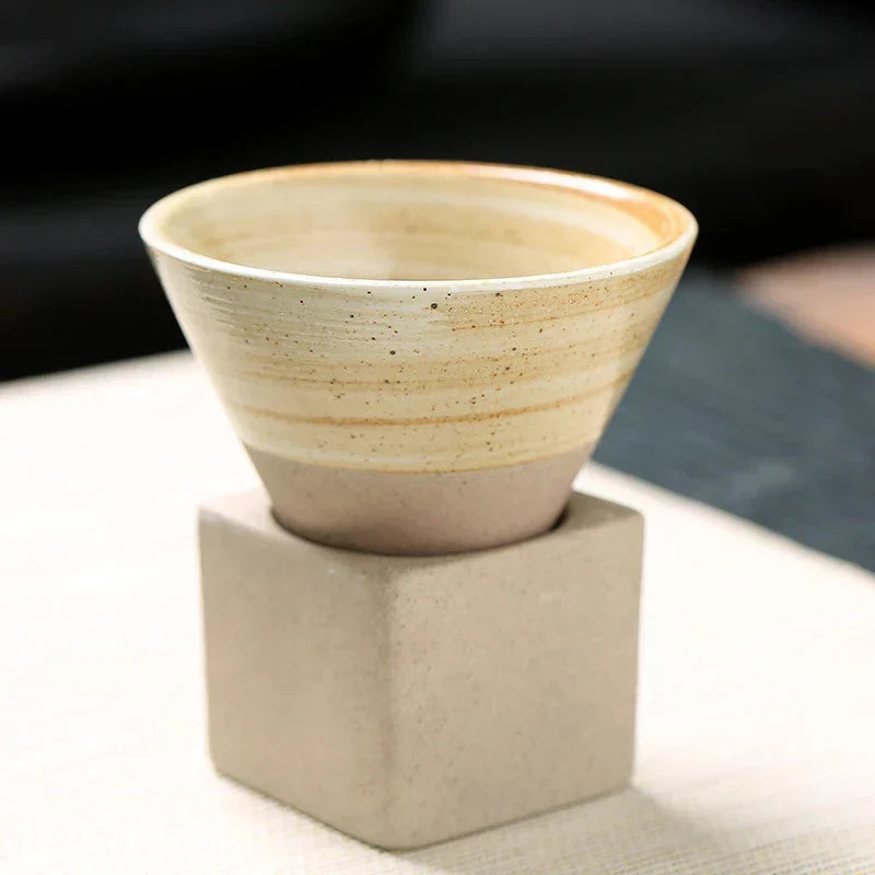 Conical Ceramic Espresso Cups with Holder, 100 ml (3.4 fl oz), Reactive Glaze