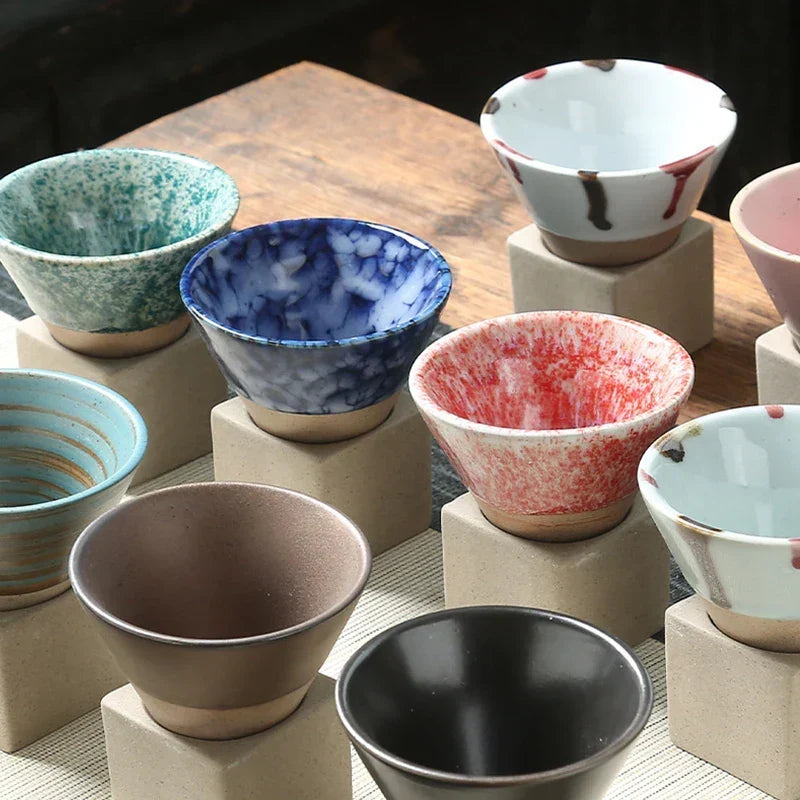 Conical Ceramic Espresso Cups with Holder, 100 ml (3.4 fl oz), Reactive Glaze