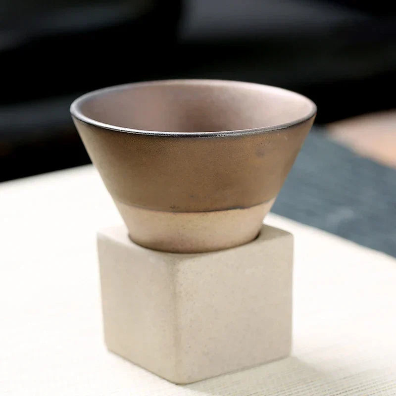 Conical Ceramic Espresso Cups with Holder, 100 ml (3.4 fl oz), Reactive Glaze