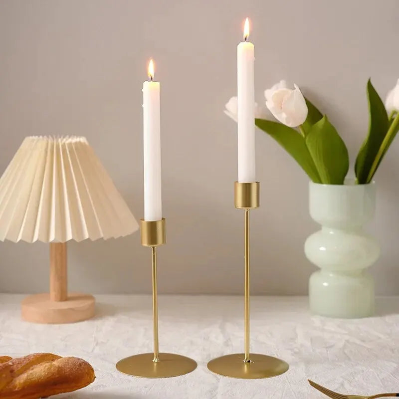 Metal Candlestick in Nordic Design Curved Stem Gold for Taper Candles Table and Shelf Decoration 15.5 cm (6.1 in)