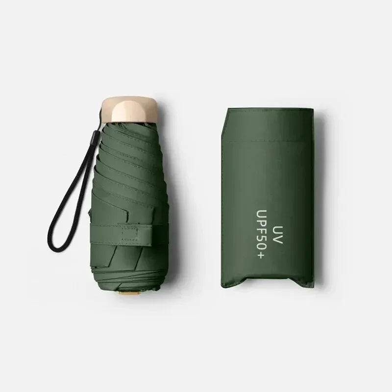 Taschenschirm mit UV-Schutz UPF 50+, Fünffach Faltbar mit Schutzhülle, Leicht für Regen und Sonne