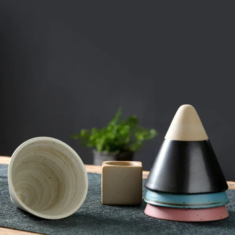 Conical Ceramic Espresso Cups with Holder, 100 ml (3.4 fl oz), Reactive Glaze