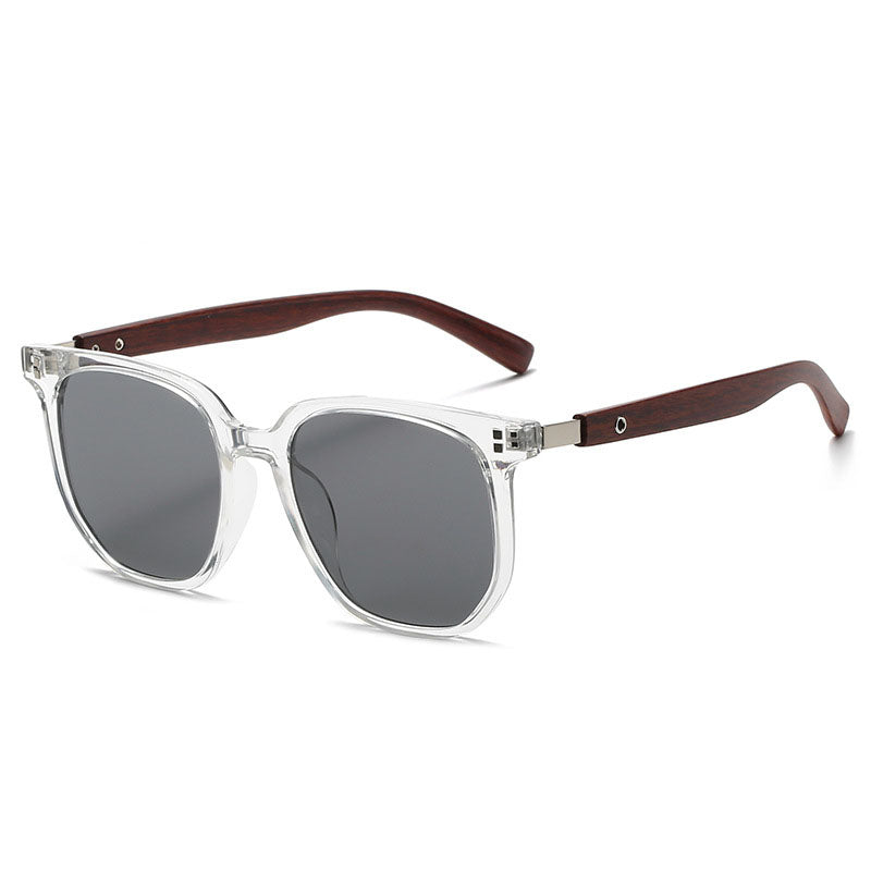 Sunglasses with Wooden Temples and UV Protection, Transparent Frame, Lens Width 62 mm (2.4 in)