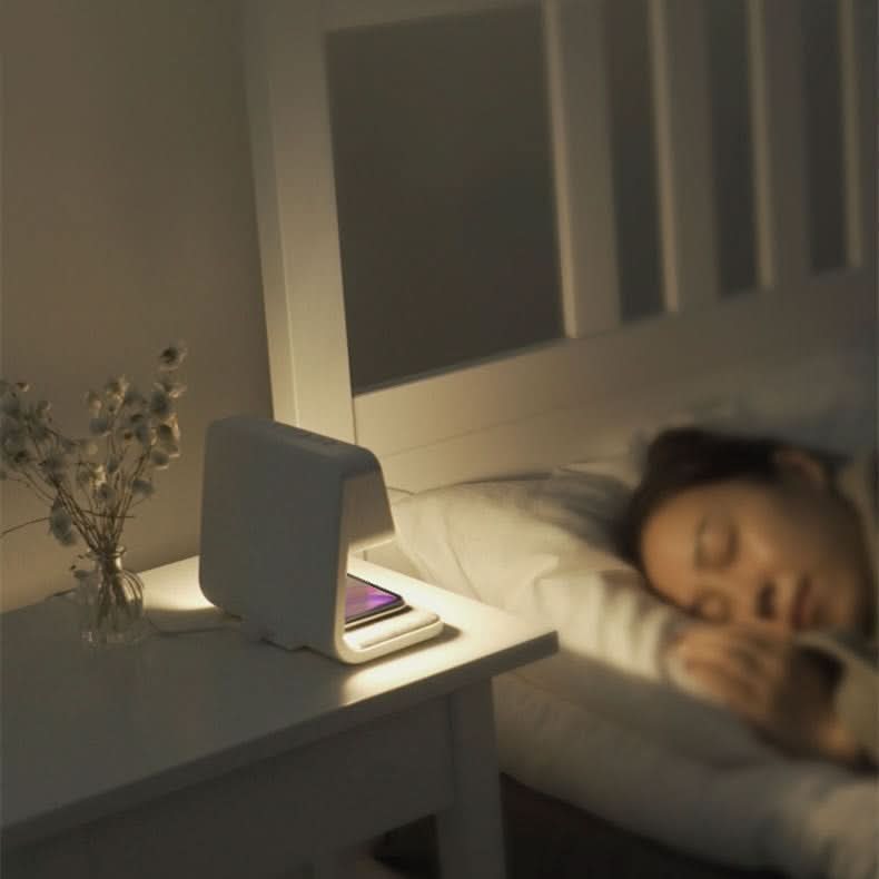 3-in-1 Bedside Lamp with LCD Alarm Clock and Wireless Charging Dimmable Touch Control Date and Temperature Display Made of ABS