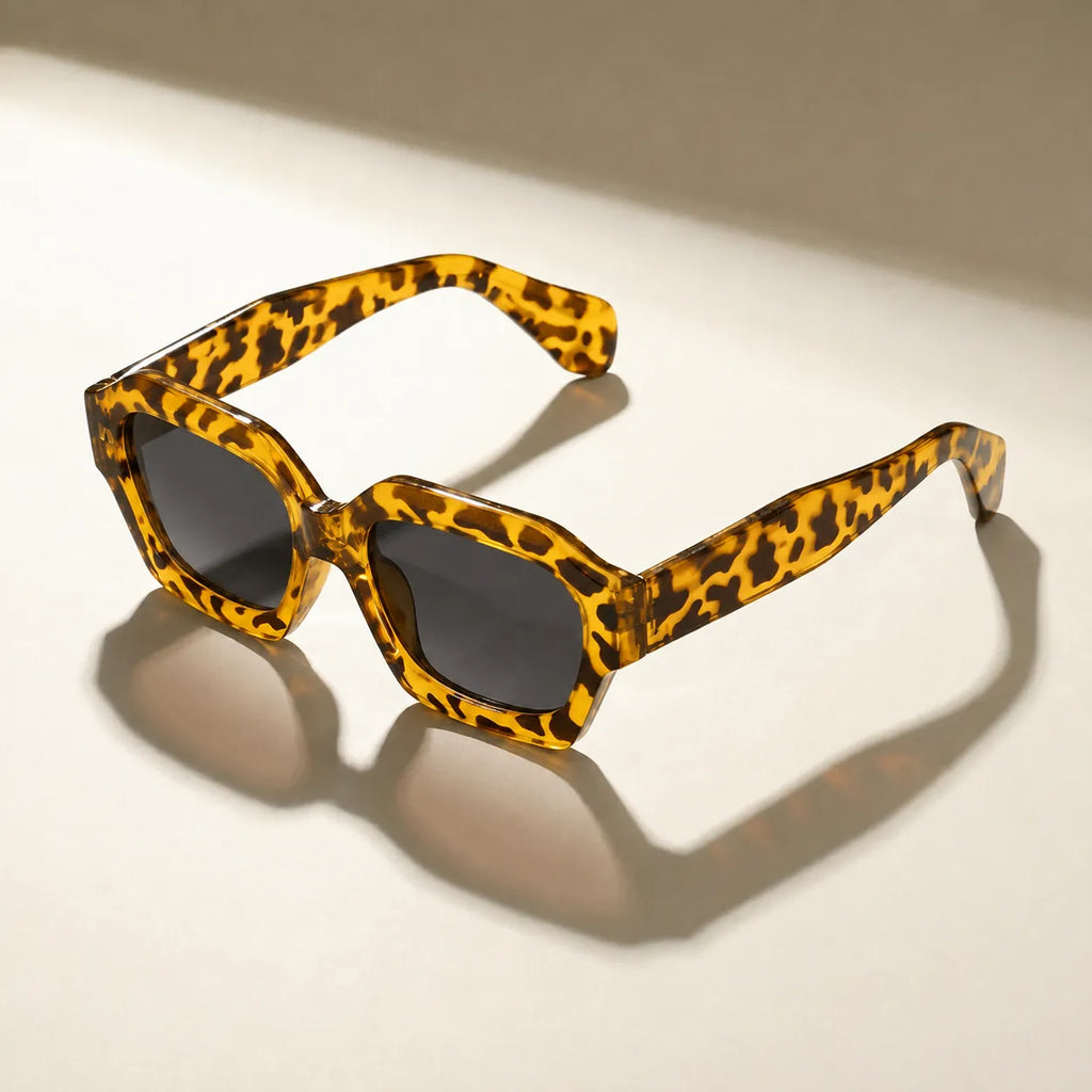 Sunglasses with Geometric Frame in Tortoiseshell Pattern, UV400 Protection, Coloured Temples