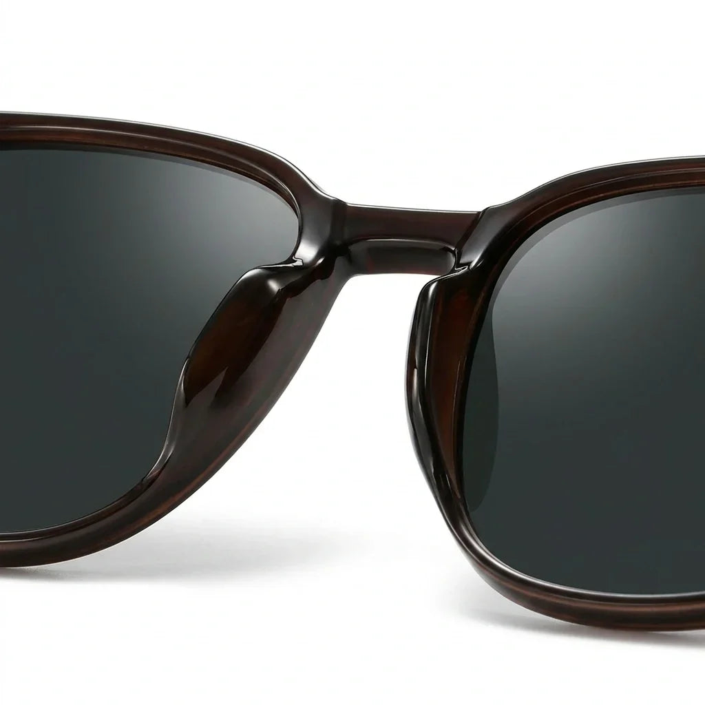 Plastic sunglasses with tinted lenses, riveted hinges, unisex fit