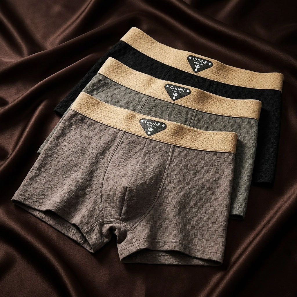 Organic Cotton Boxers with Textured Knit and Wide Waistband, Trunk Cut, Breathable