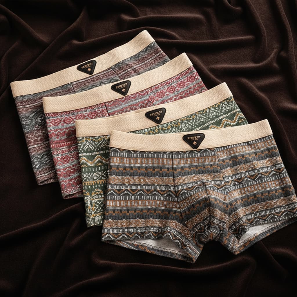 Men's Cotton Blend Boxer Shorts with Knitted Pattern, Wide Waistband