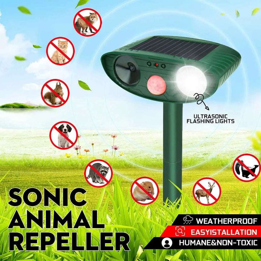 Solar Ultraschall-Tiervertreiber 2er-Set mit Bewegungssensor und Blinklicht Wetterfest für Garten Rasen und Beet