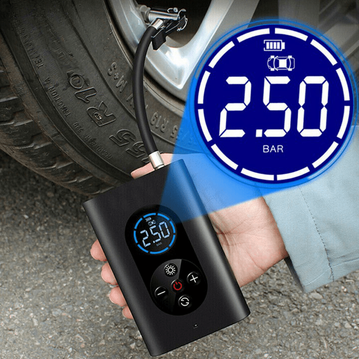Akku-Luftpumpe Tragbar mit Digital-Display Auto-Stopp 150 PSI für Auto Motorrad Fahrrad und Bälle USB-C Aufladbar mit LED-Licht - Bolania