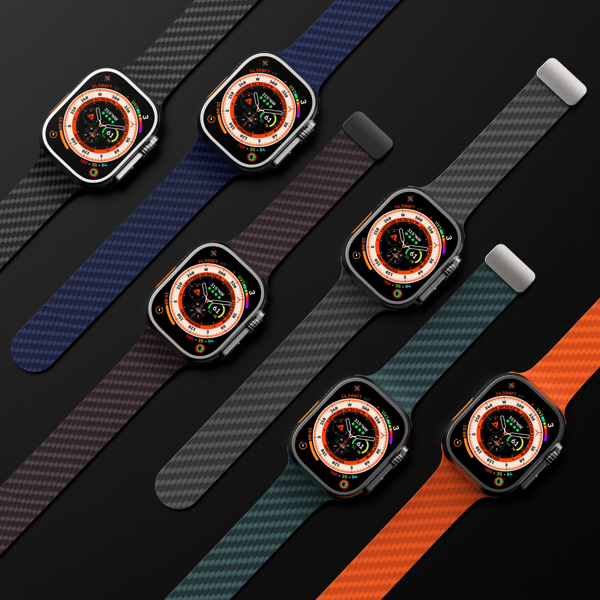 Apple Watch Armband in Carbon - Optik aus Silikon mit Magnetischer Klappschließe Schweißresistent für Sport und Alltag - Bolania