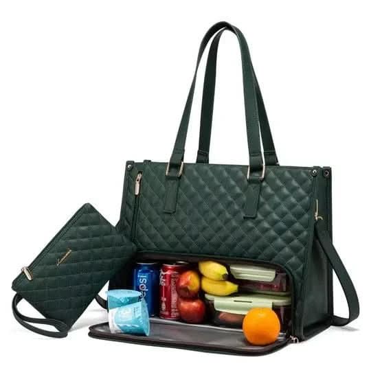 Damen-Henkeltasche 2-in-1 Gesteppt mit Integriertem Kühl-Fach Schultergurt und Pouch Wasserabweisend für Büro und Alltag