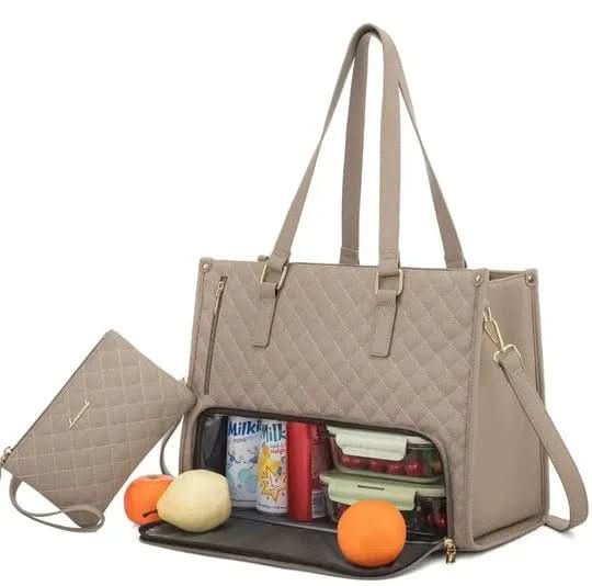 Damen-Henkeltasche 2-in-1 Gesteppt mit Integriertem Kühl-Fach Schultergurt und Pouch Wasserabweisend für Büro und Alltag
