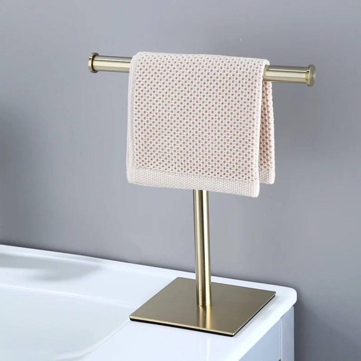 Freestanding Towel Holder with Square Base Plate, T-Shape for Washbasin and Kitchen, Matte