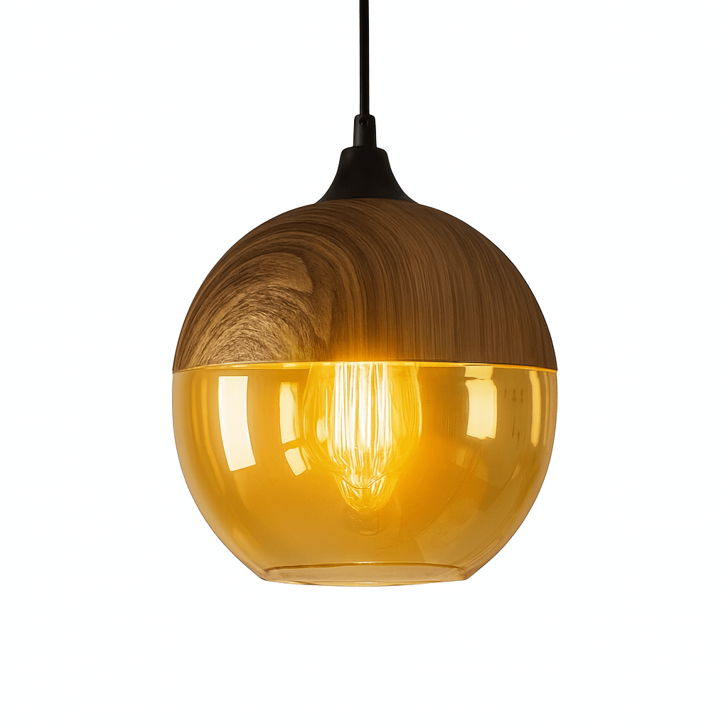 Bolania | Hängeleuchte - Skandinavisches Holz mit getöntem Glas - Bolania