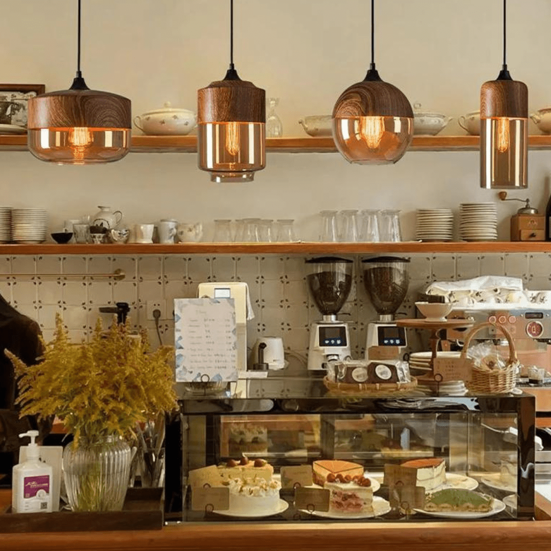 Bolania | Hängeleuchte - Skandinavisches Holz mit getöntem Glas - Bolania