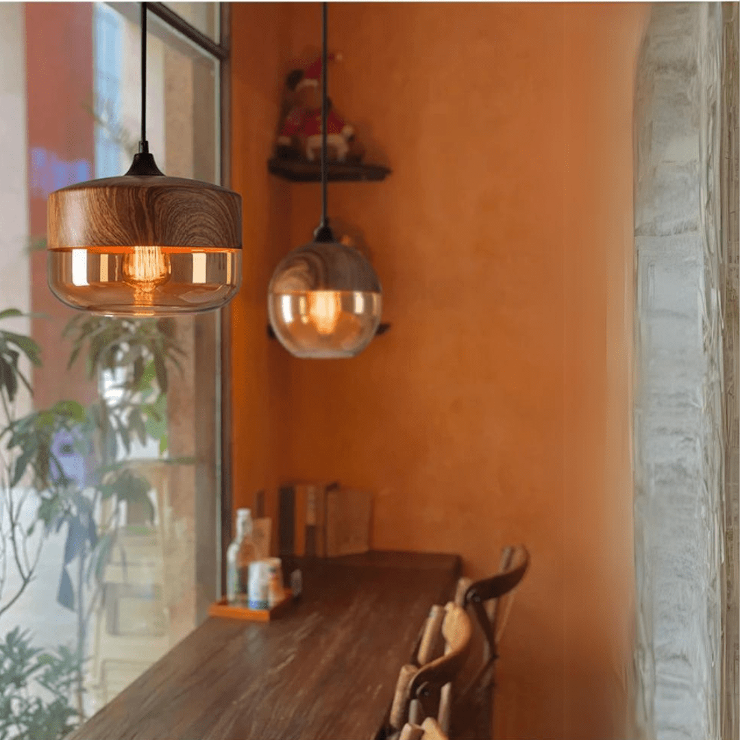 Bolania | Hängeleuchte - Skandinavisches Holz mit getöntem Glas - Bolania