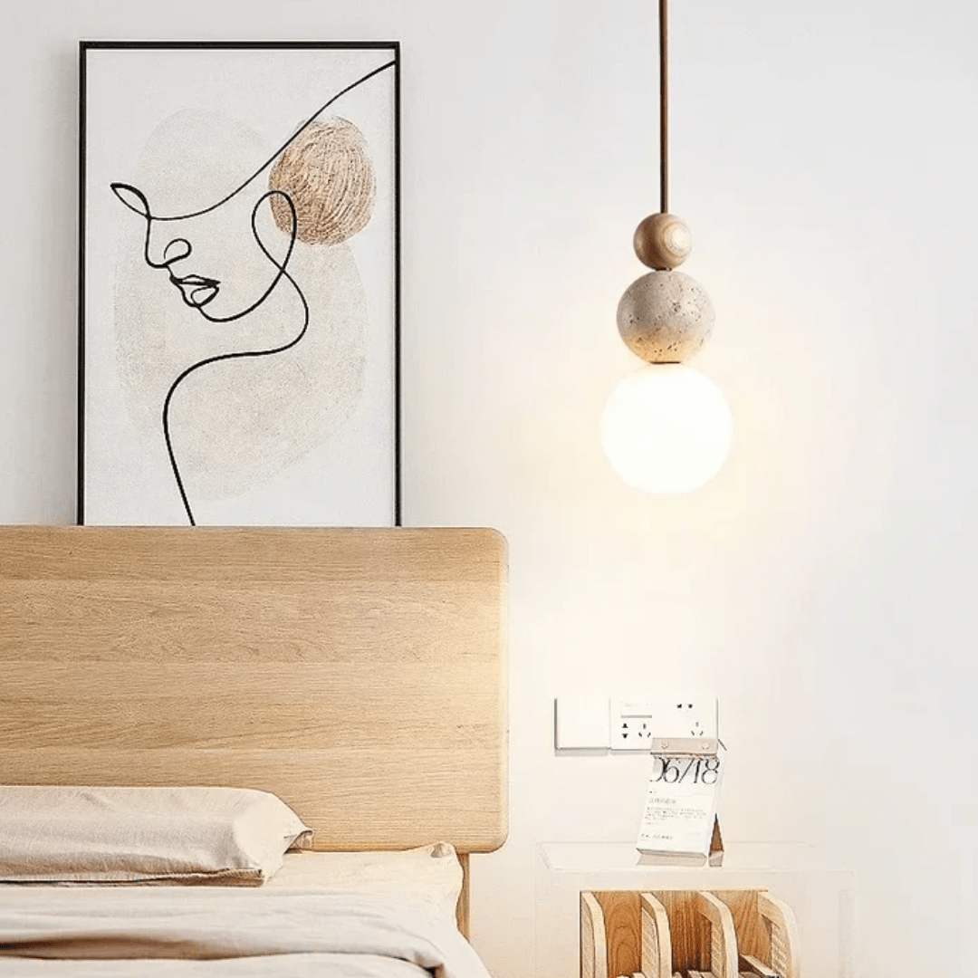 Bolania | Hängeleuchte - Travertin & Mahagoni Design - Bolania