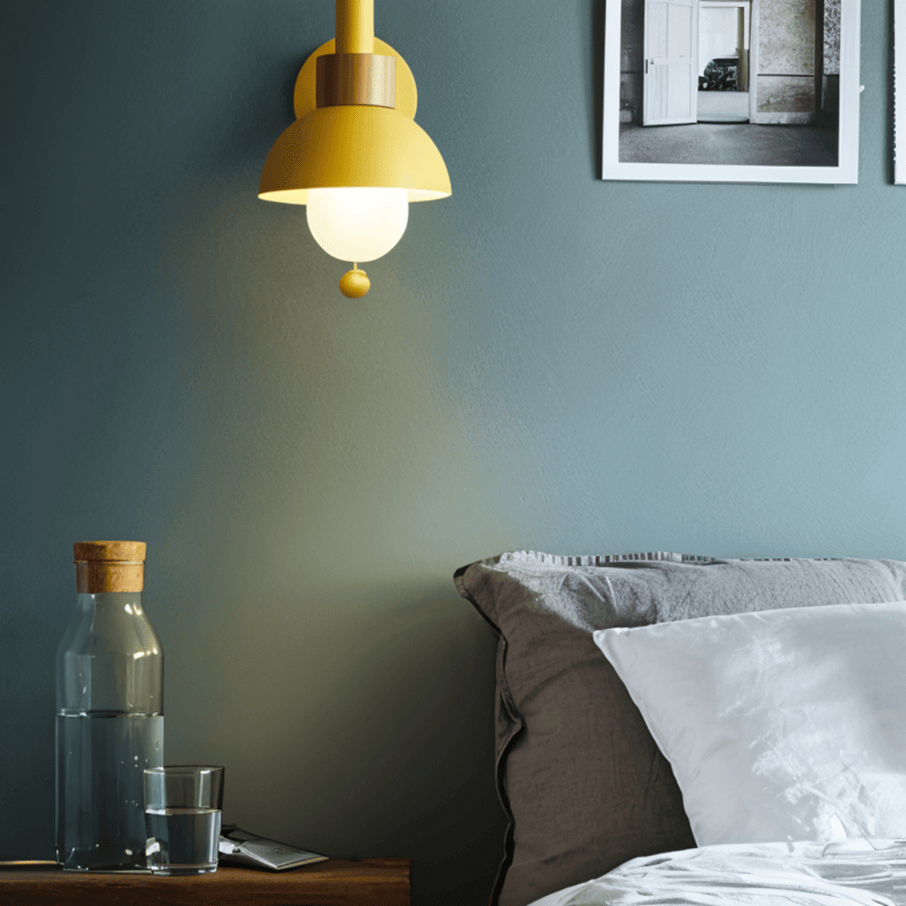 Bolania | Wandlampe - Wandlampe aus Holz und Eisen im Macaron - Stil mit Zugschalter - Bolania