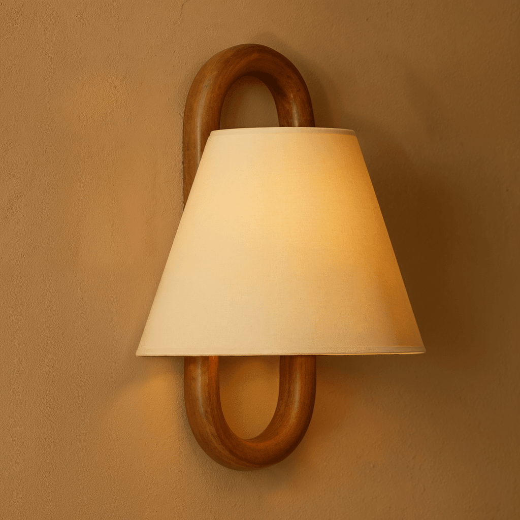 Bolania | Wandleuchte - Holz & Textil - Minimalistisches Vintage Design - Warmes diffuses Licht - Bolania