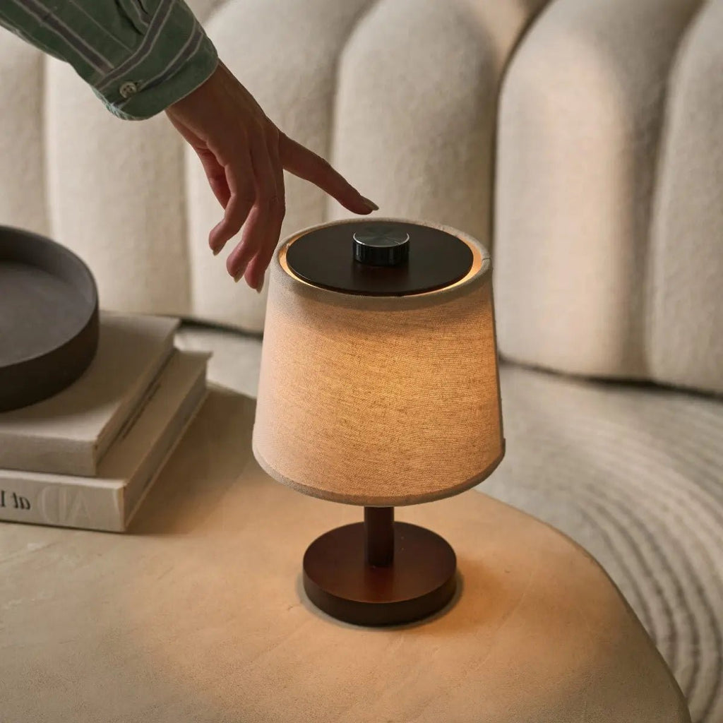 Bolania | Tischlampe - Dimmbare Minimalistische Lampe aus Holz - Wiederaufladbar