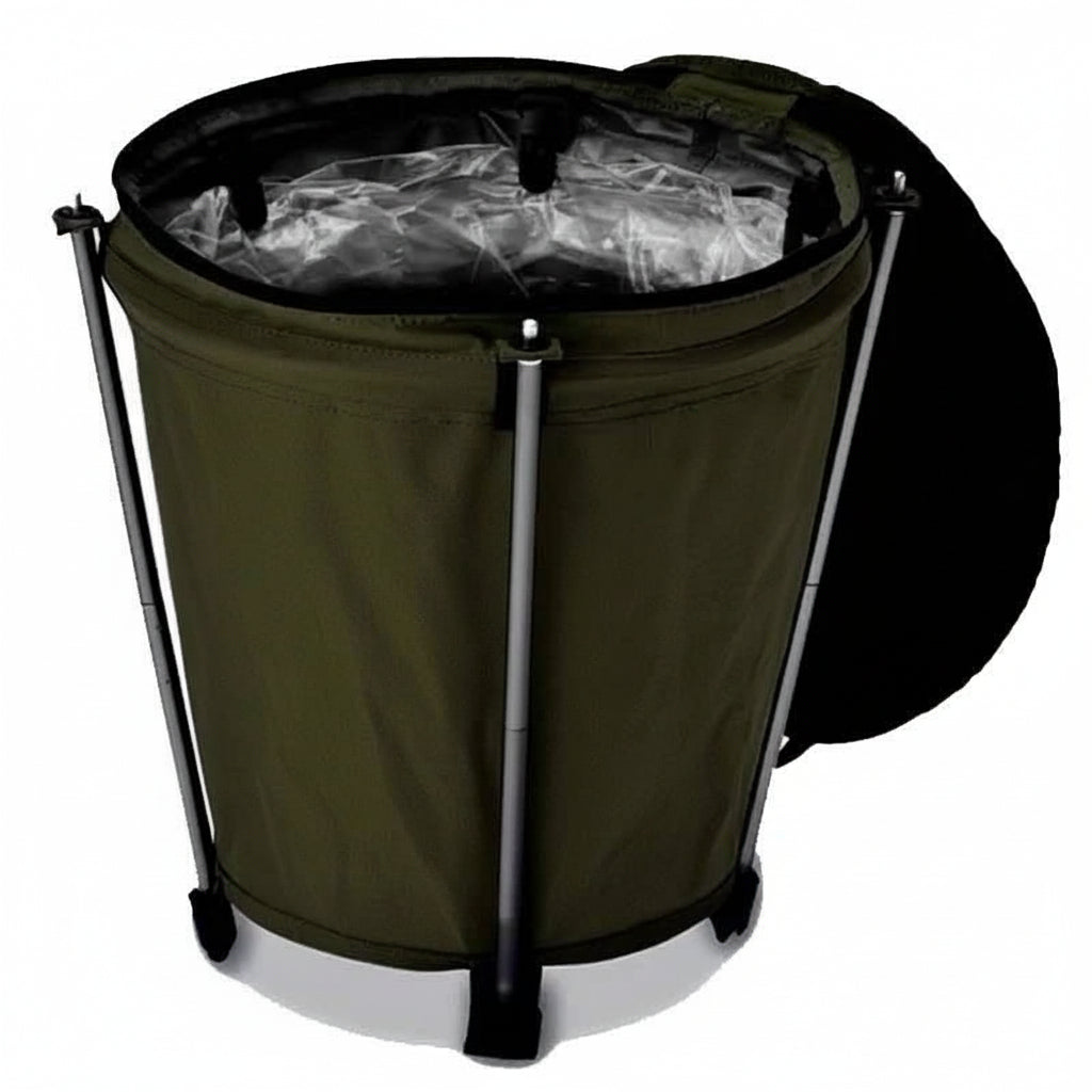 Faltbarer Outdoor-Mülleimer 20 Liter mit Wasserdichter Innenauskleidung Reißverschluss-Deckel und Aluminiumgestell für Camping