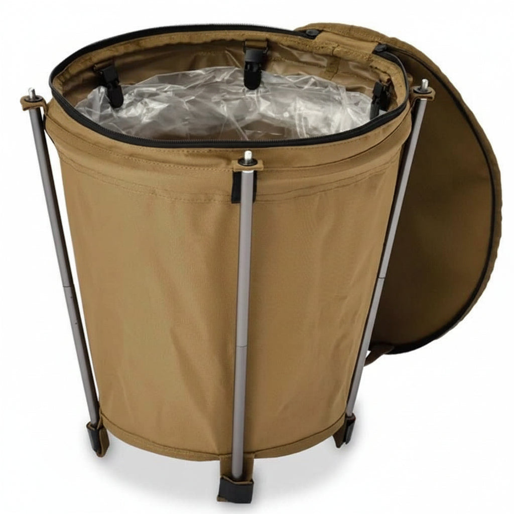Faltbarer Outdoor-Mülleimer 20 Liter mit Wasserdichter Innenauskleidung Reißverschluss-Deckel und Aluminiumgestell für Camping
