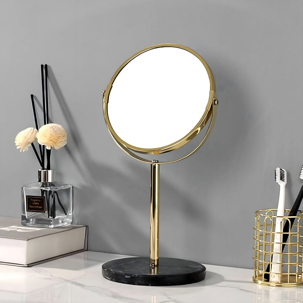 Bathroom Accessories in Marble Look with Gold-Colored Fittings, Dispenser, Tumbler and Tray