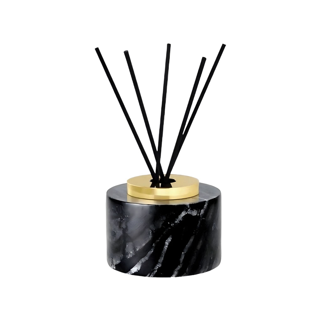 Bathroom Accessories in Marble Look with Gold-Colored Fittings, Dispenser, Tumbler and Tray