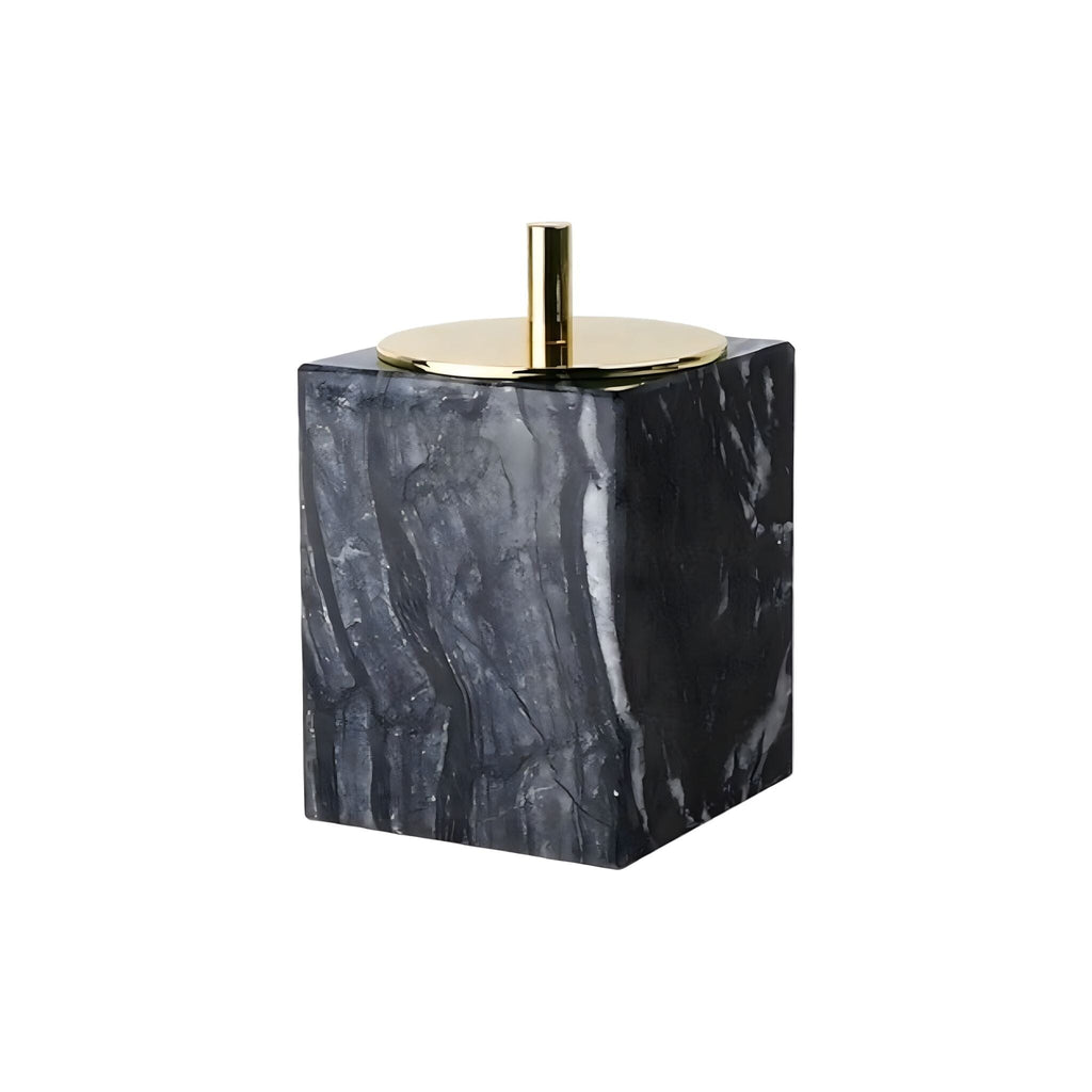Bathroom Accessories in Marble Look with Gold-Colored Fittings, Dispenser, Tumbler and Tray