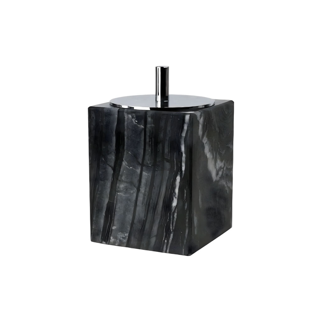 Bathroom Accessories in Marble Look with Gold-Colored Fittings, Dispenser, Tumbler and Tray