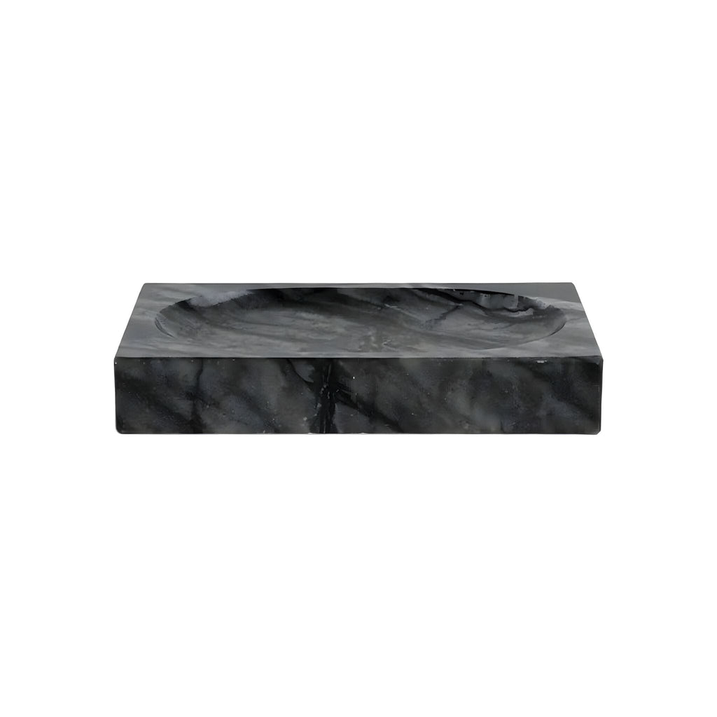 Bathroom Accessories in Marble Look with Gold-Colored Fittings, Dispenser, Tumbler and Tray