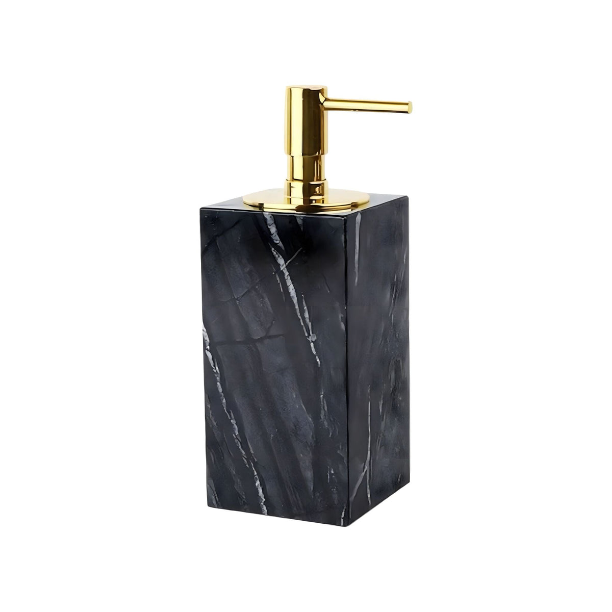 Bathroom Accessories in Marble Look with Gold-Colored Fittings, Dispenser, Tumbler and Tray