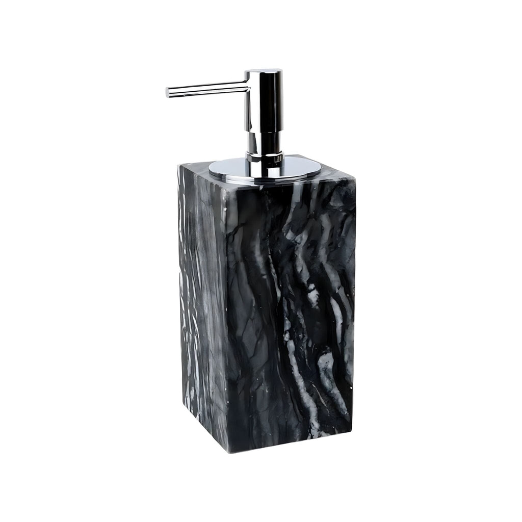 Bathroom Accessories in Marble Look with Gold-Colored Fittings, Dispenser, Tumbler and Tray