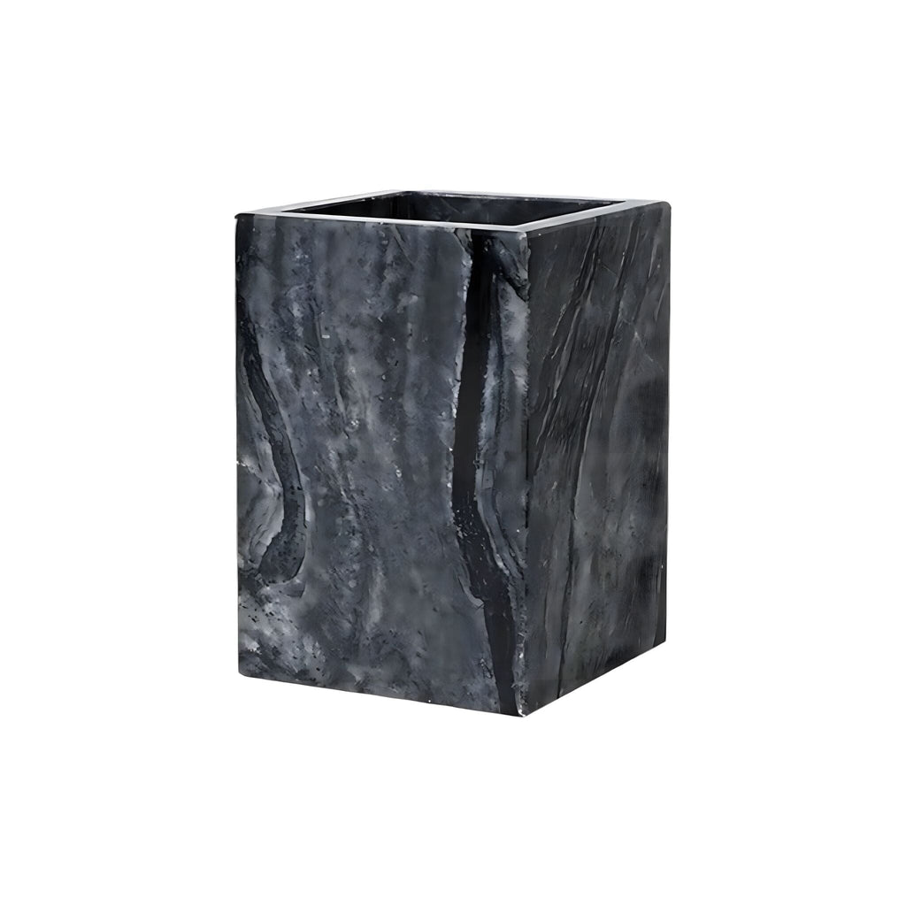 Bathroom Accessories in Marble Look with Gold-Colored Fittings, Dispenser, Tumbler and Tray