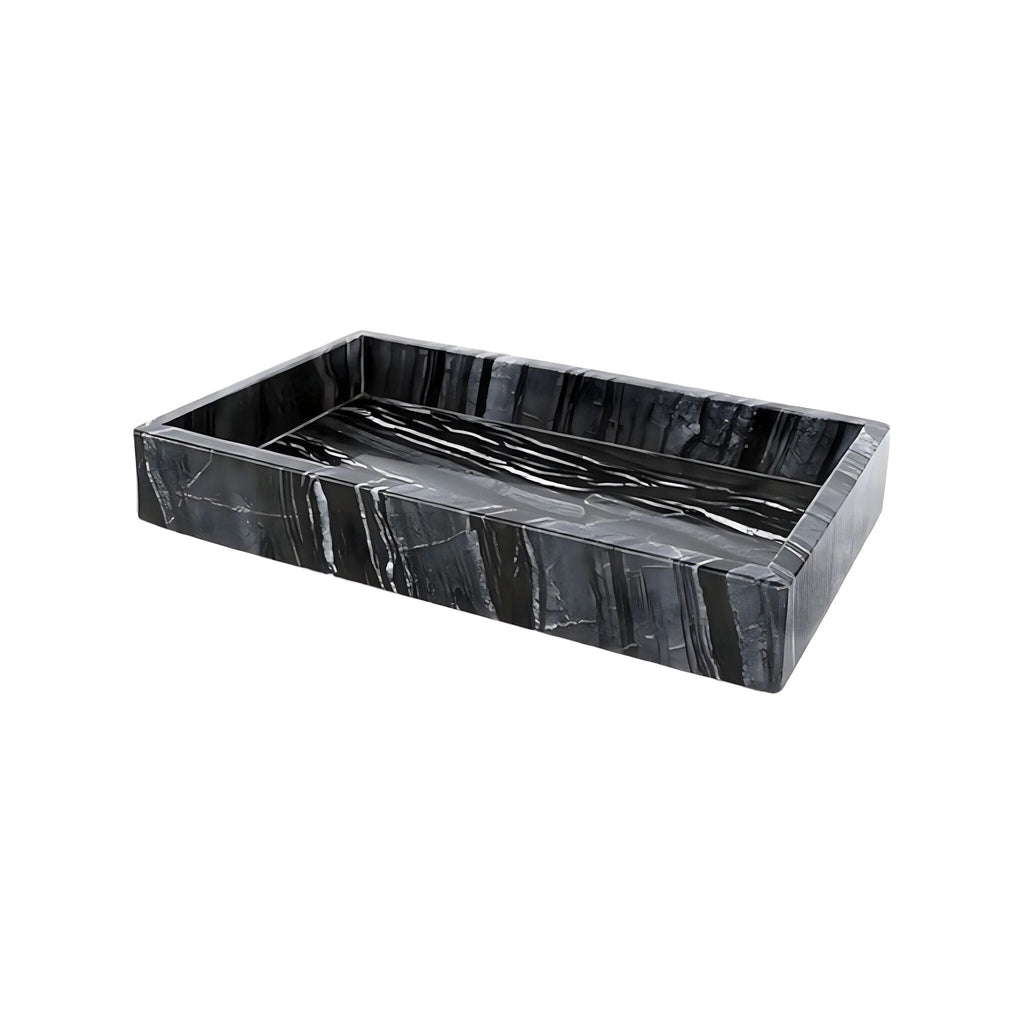 Bathroom Accessories in Marble Look with Gold-Colored Fittings, Dispenser, Tumbler and Tray