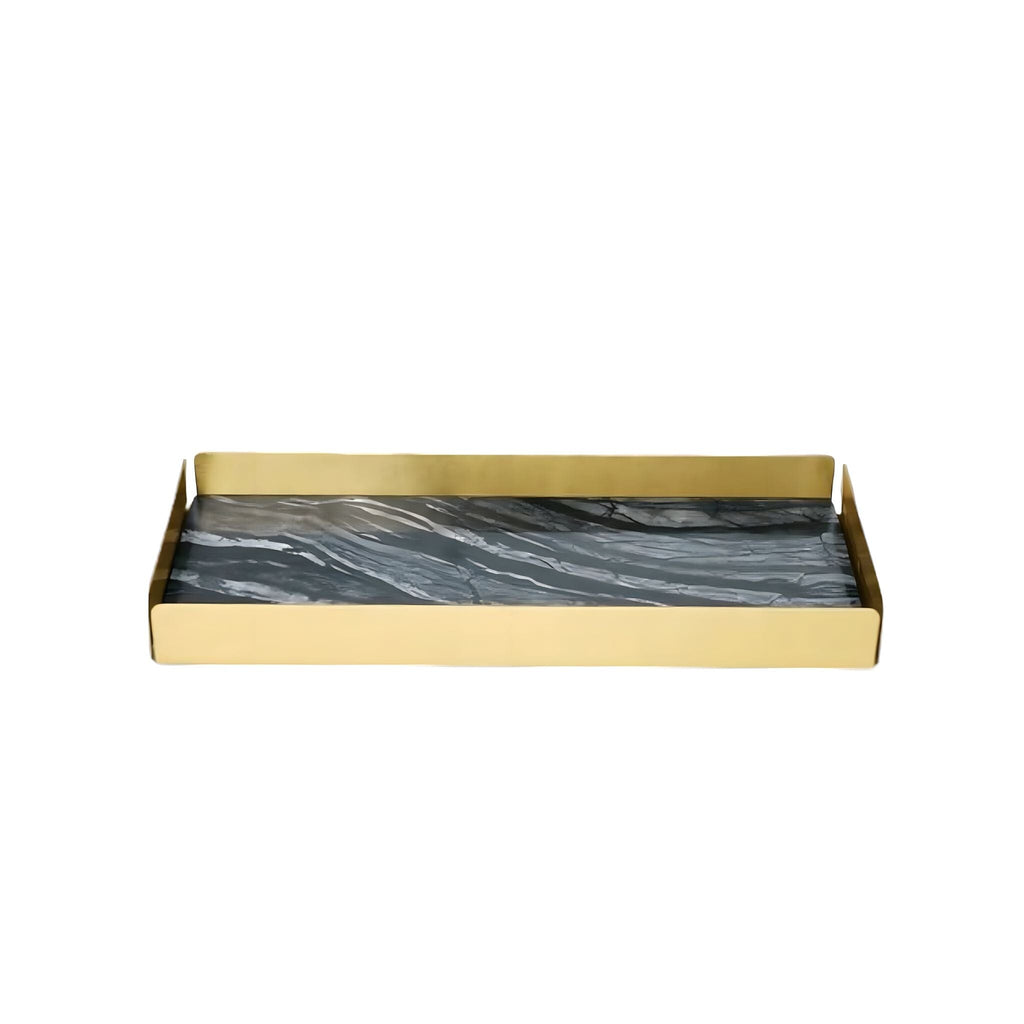 Bathroom Accessories in Marble Look with Gold-Colored Fittings, Dispenser, Tumbler and Tray
