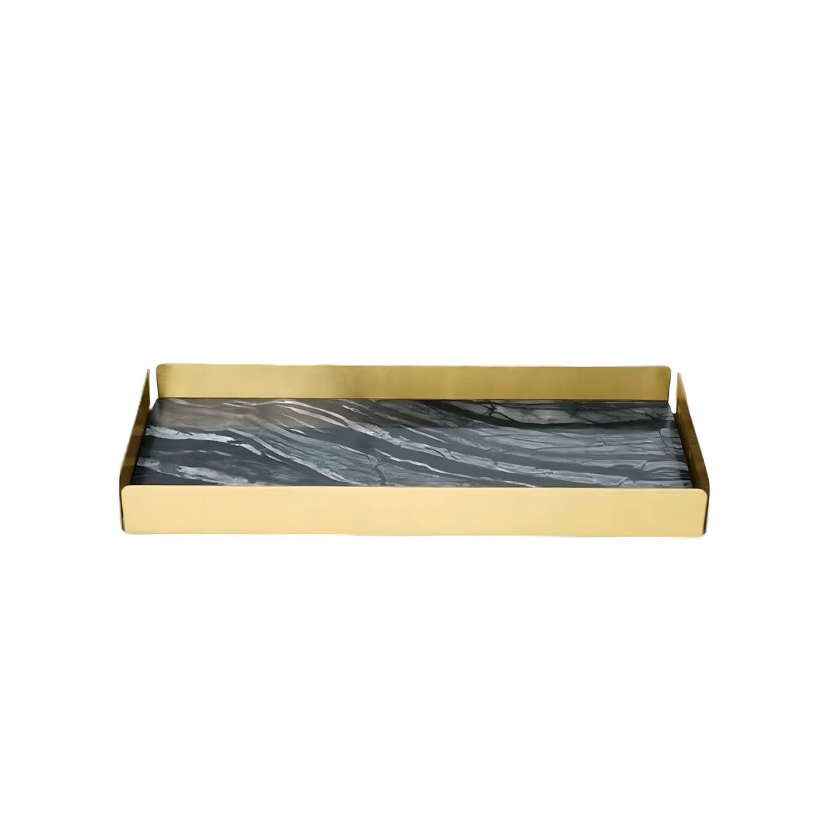Bathroom Accessories in Marble Look with Gold-Colored Fittings, Dispenser, Tumbler and Tray