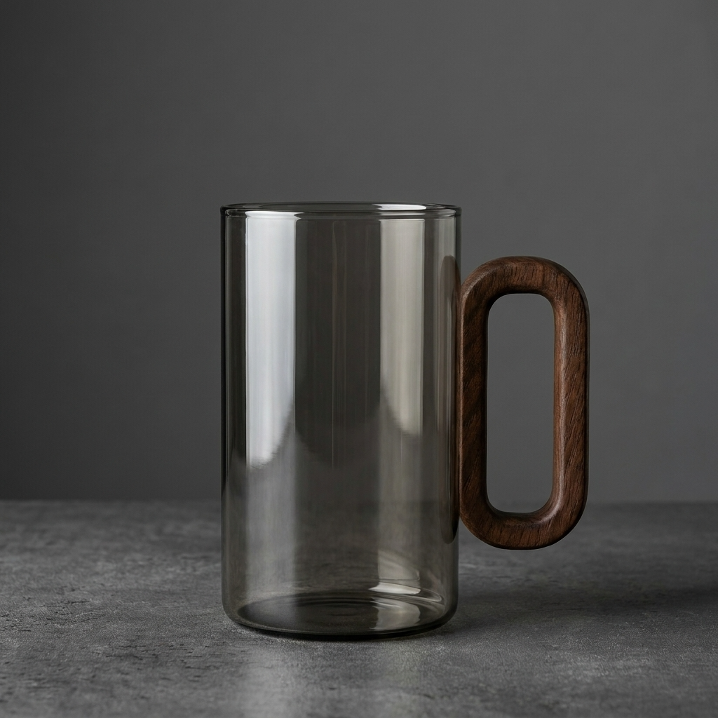 Kaffeegläser aus Rauchglas mit Holzgriff, 350 ml (11,8 fl oz), Schlanke Zylinderform