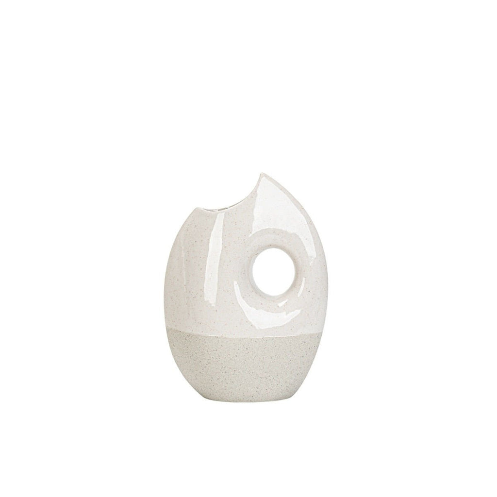 Deko-Vase aus Keramik Skulptural mit Griff-Öffnung Zweifarbig Matt für Trockenblumen Sideboard und Wohnzimmer - Bolania