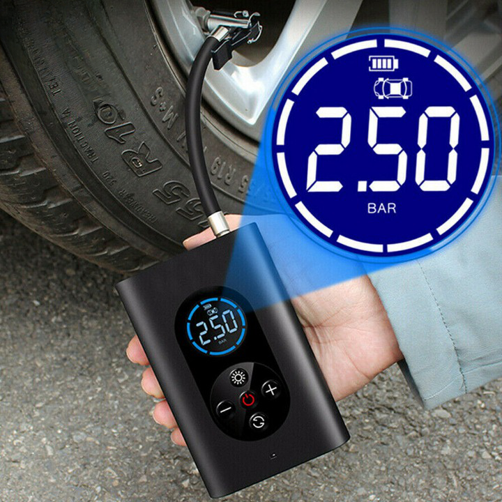 Akku-Luftpumpe Tragbar mit Digital-Display Auto-Stopp 150 PSI für Auto Motorrad Fahrrad und Bälle USB-C Aufladbar mit LED-Licht