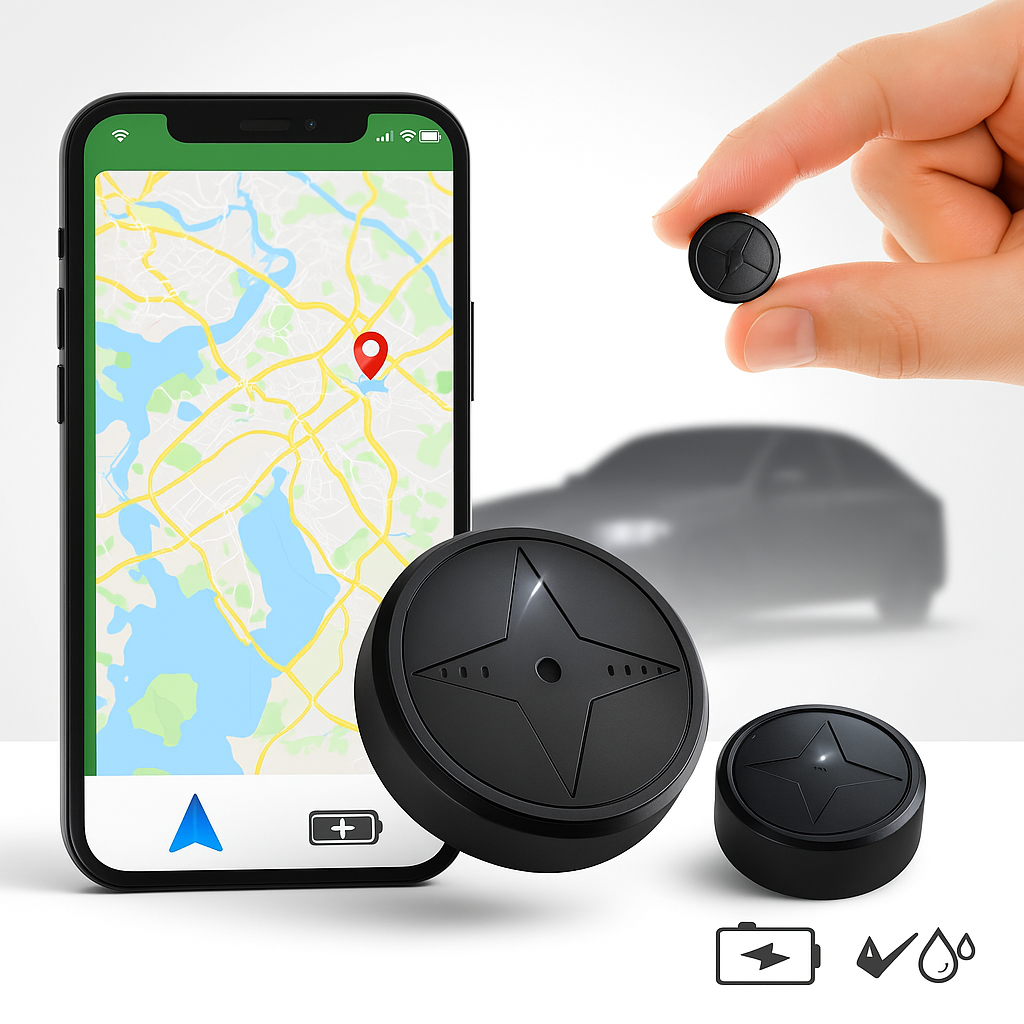 GPS Tracker for Vehicles with Magnetic Mount, Real-Time Tracking via App, Waterproof Casing, Rechargeable 500 mAh Battery, Quad-Band GSM