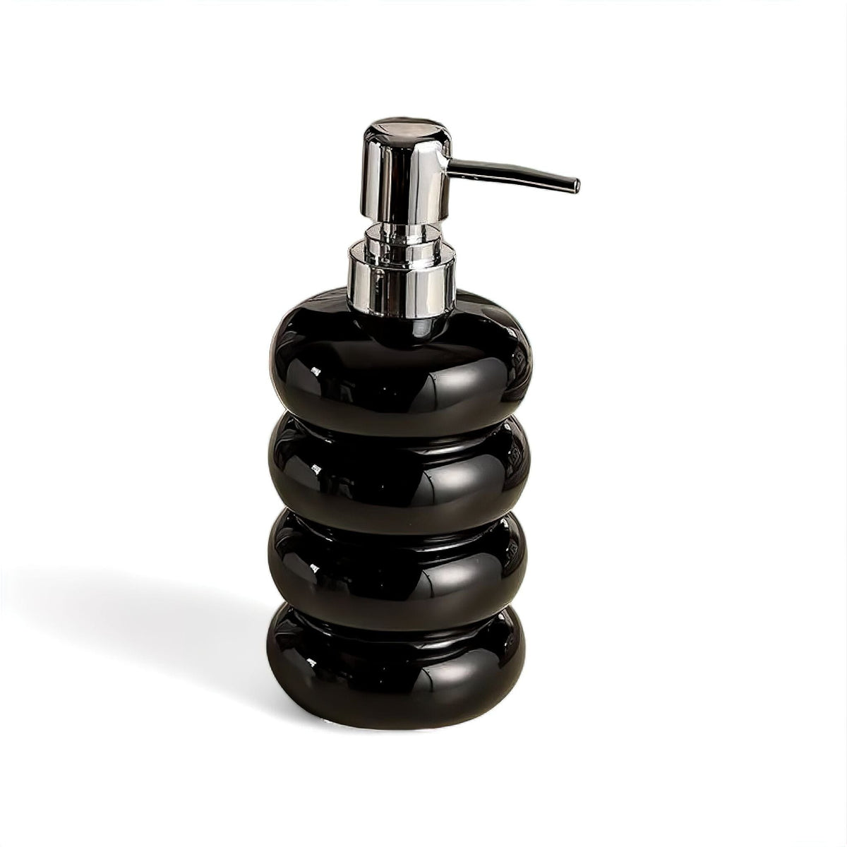 Ceramic Soap Dispenser with Chrome Pump, Stacked Ring Design, Refillable for Bathroom and Kitchen